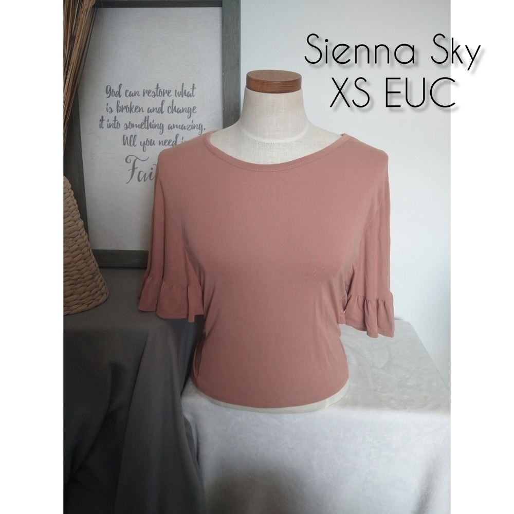 Sienna Sky XS Mauve Flare Short Sleeve Top